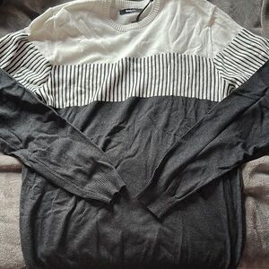 Men's Black and White Striped Sweater